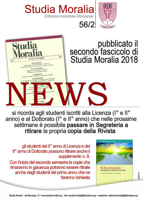 Pubblicato il secondo volume di Studia Moralia 2018